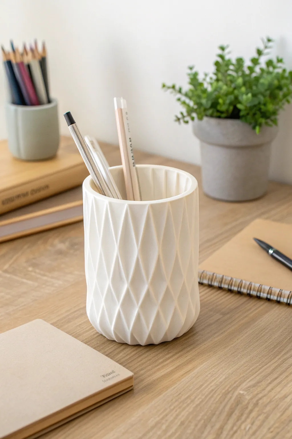 Elevate your workspace with this chic 3D printed pen holder, where minimalist design meets functional beauty.