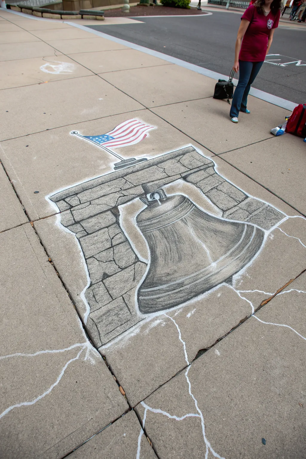 Celebrate history with a minimalist Liberty Bell chalk art that speaks volumes in simplicity.