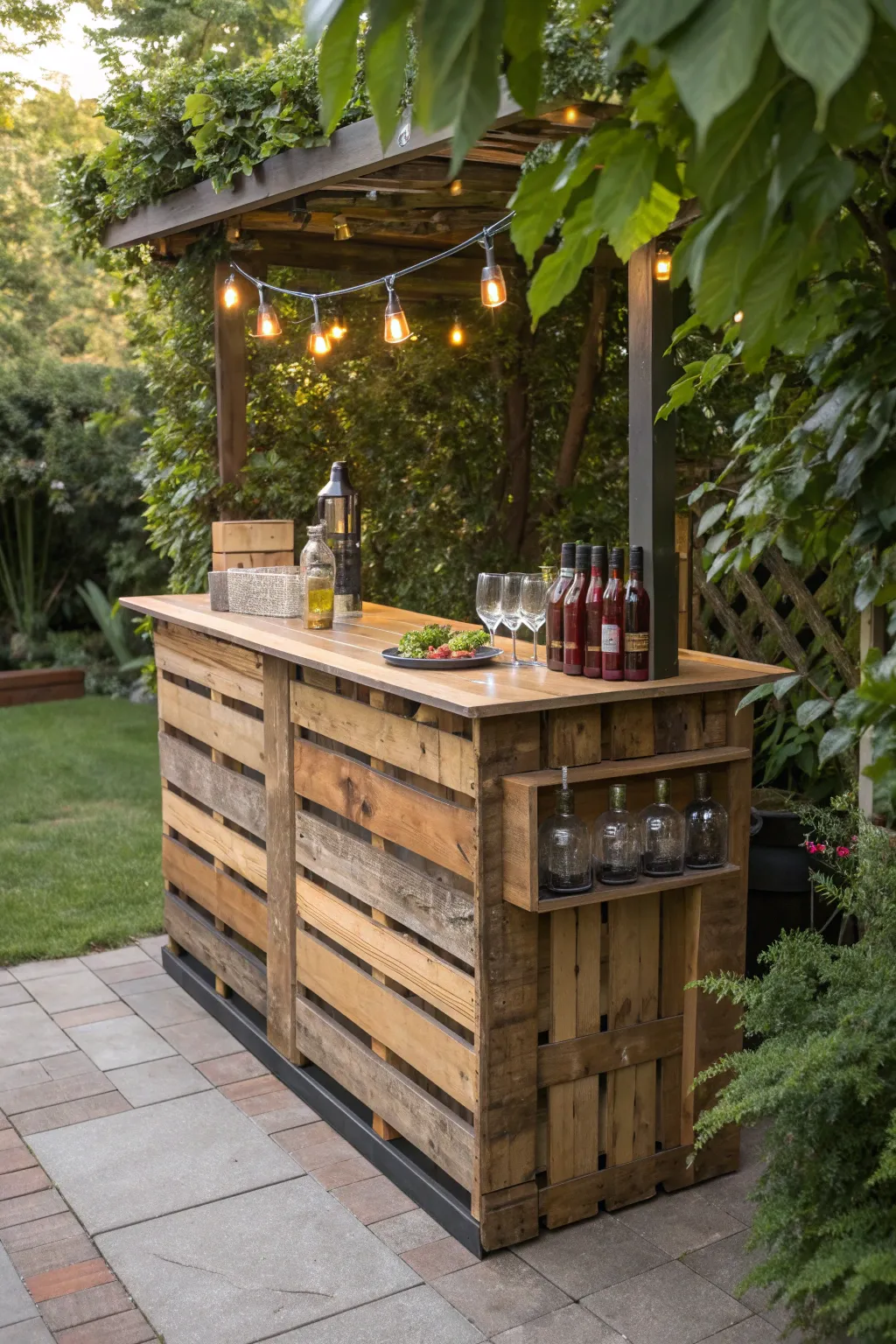 Elevate your backyard gatherings with a stunning DIY pallet bar, where craftsmanship meets style.