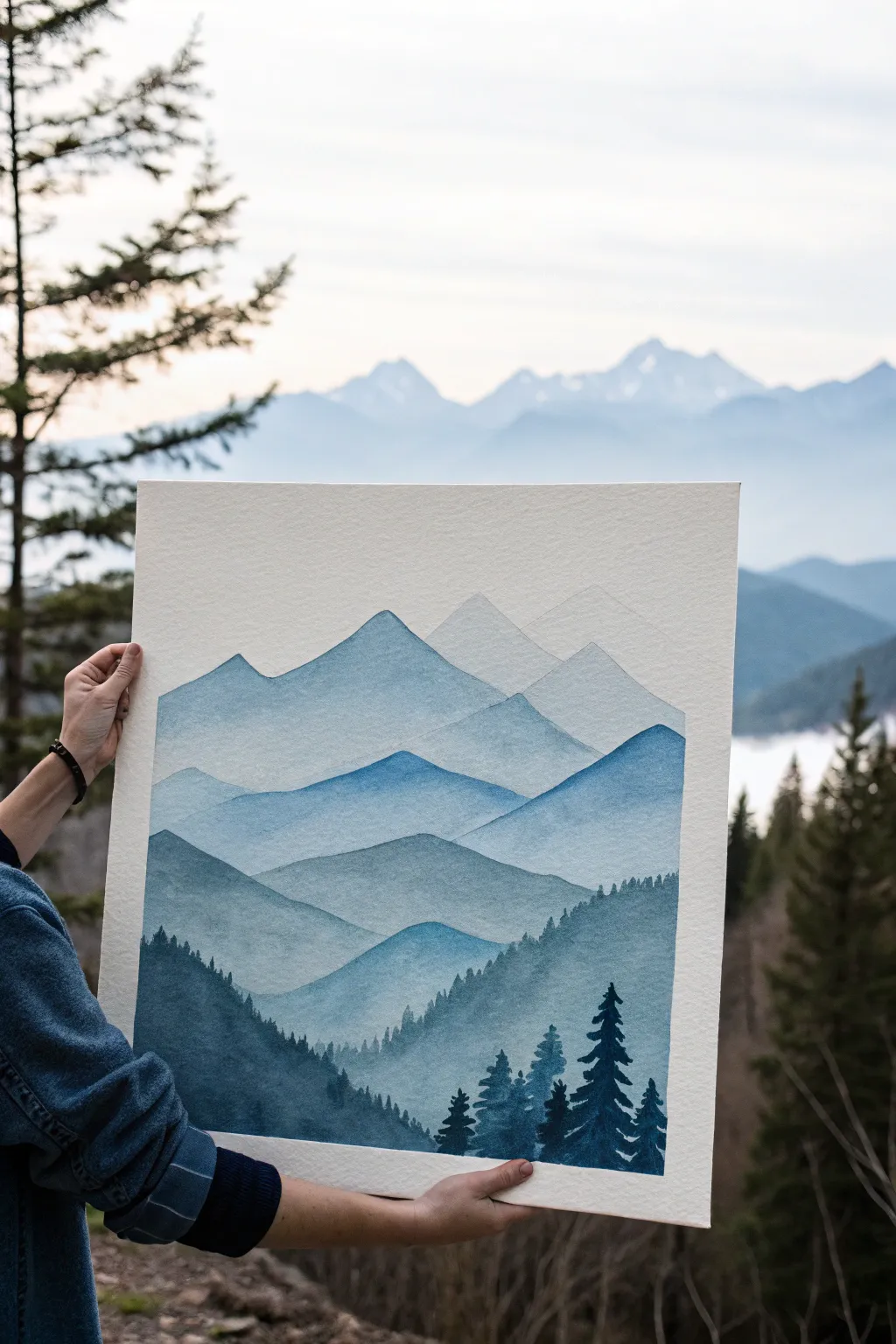 Embrace tranquility with this simple yet stunning watercolor mountain scene.