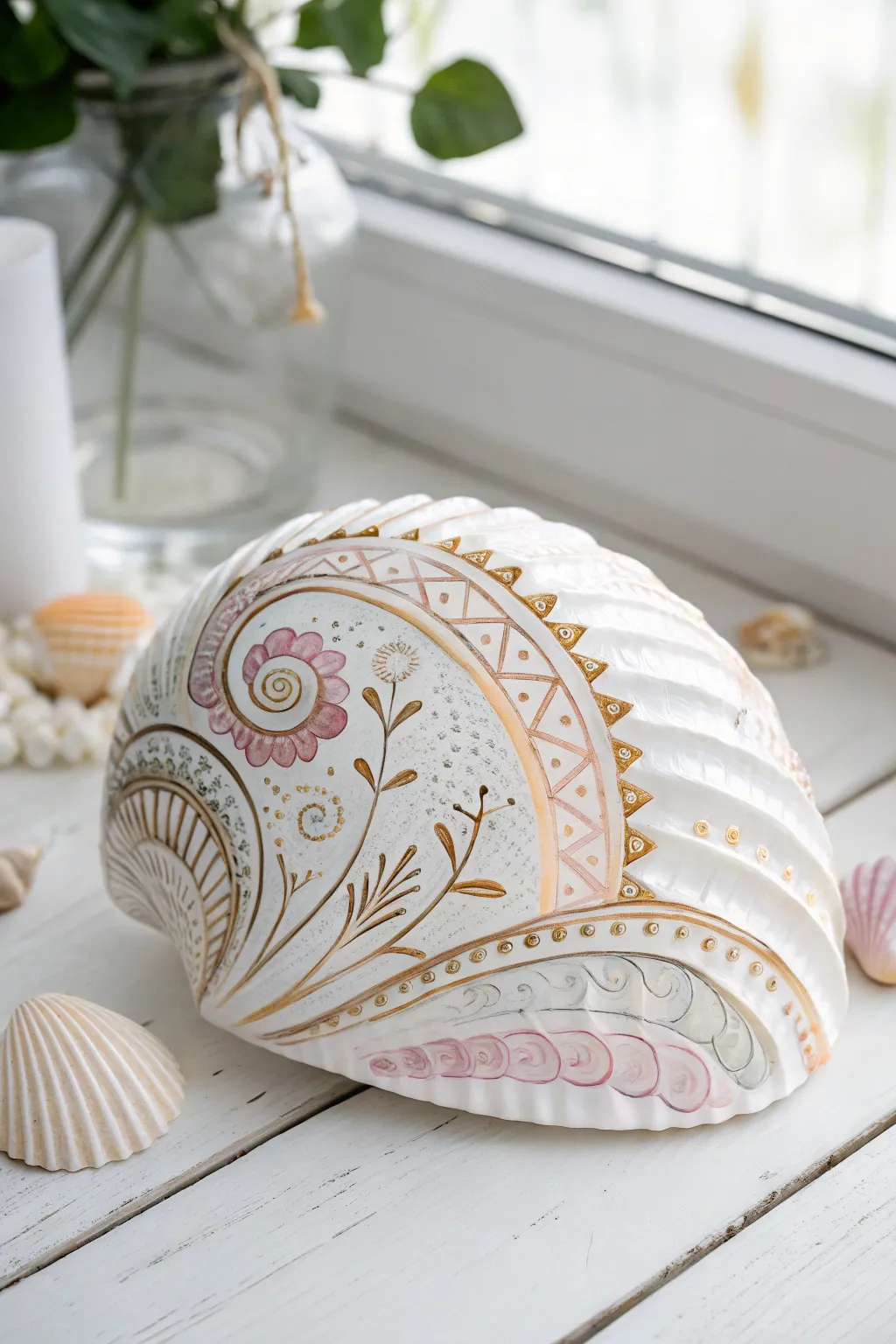 Embrace the beauty of nature and artistry with this uniquely painted seashell, where simplicity meets elegance.