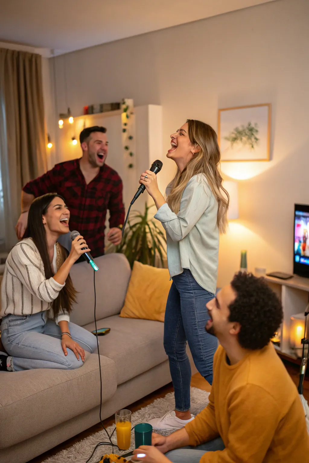 Karaoke brings energy and laughter to your pajama party.