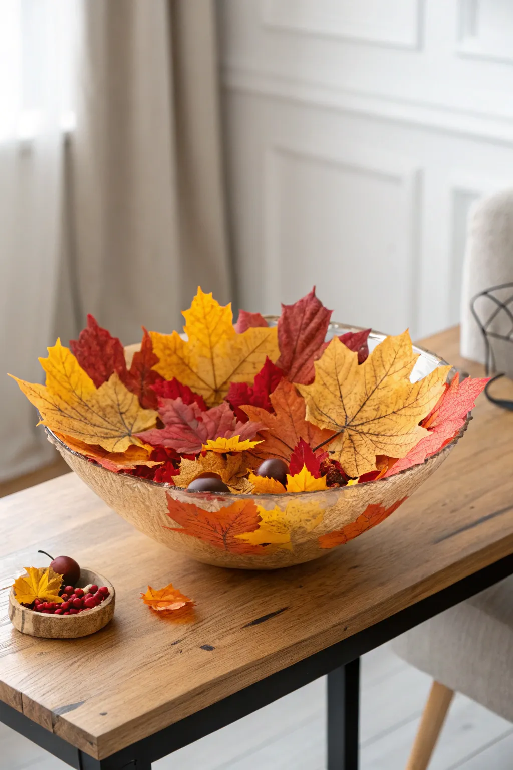 Embrace autumn elegance with this handcrafted leaf bowl centerpiece, perfect for your seasonal decor.