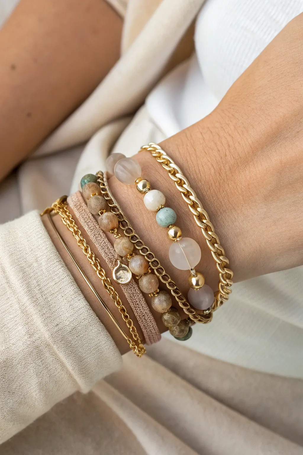 Embrace the art of layering with elegantly stacked bracelets for a bold, stylish statement.
