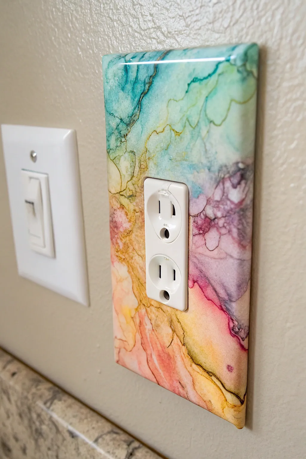 Elevate your space with a splash of color and creativity—discover the beauty of alcohol ink art on outlet covers.
