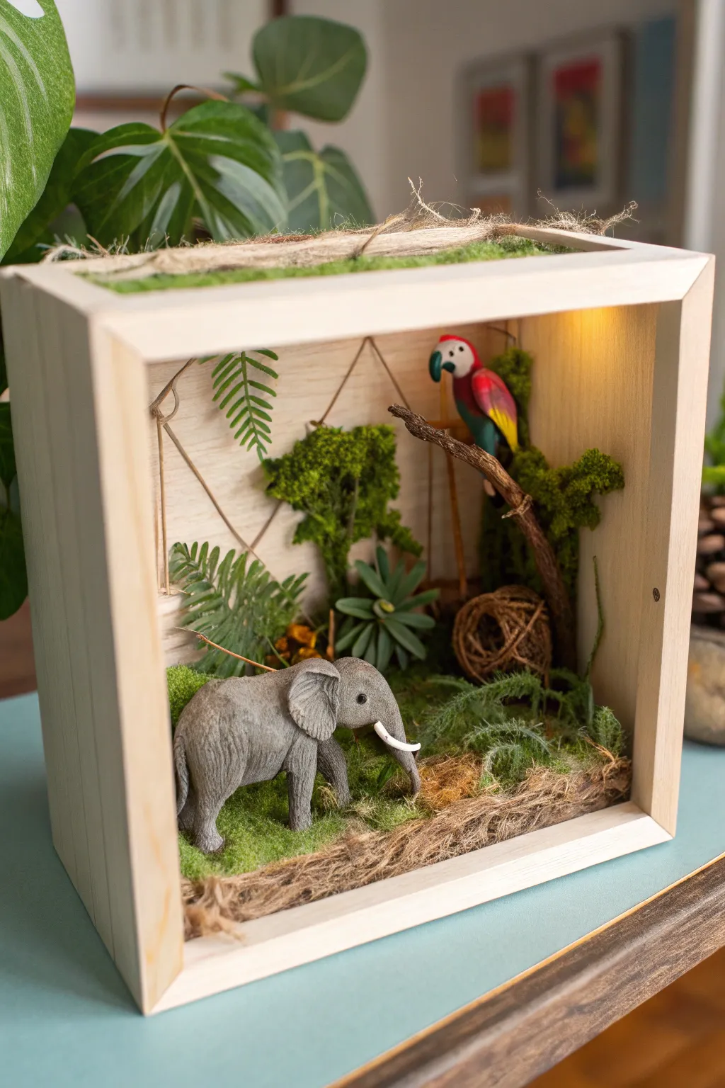 Discover the magic of miniature worlds with this charming jungle diorama, where simplicity meets natural beauty.
