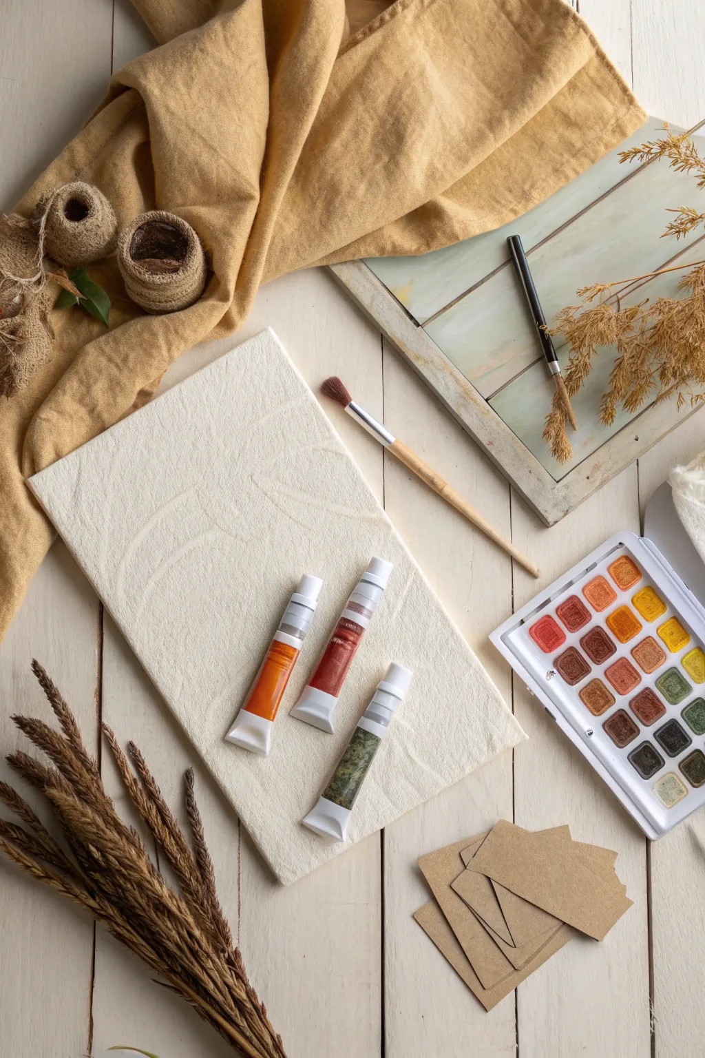 Unleash your creativity with mixed media art: a harmonious blend of paper, paint, and fabric.