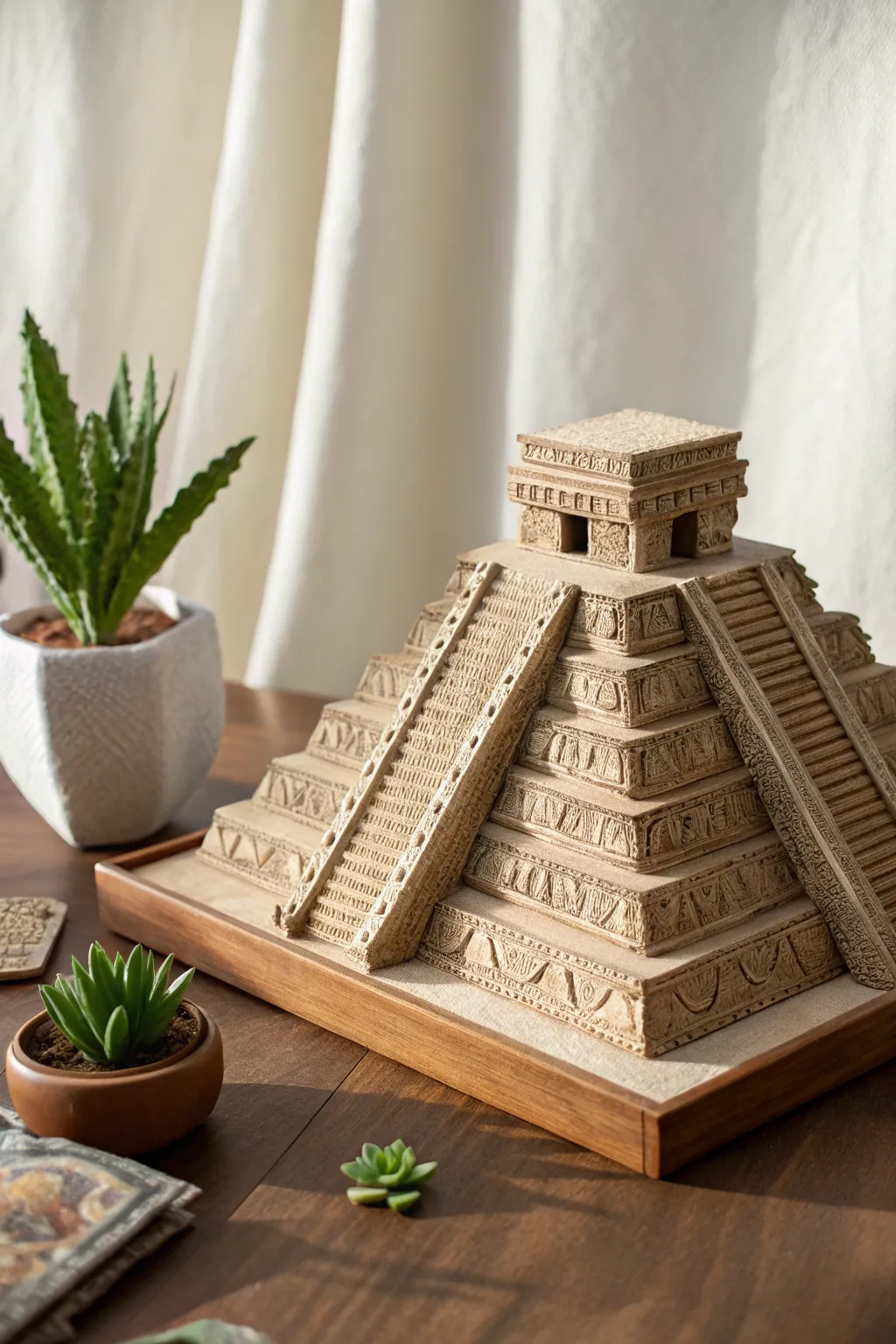 Explore the beauty of ancient Aztec architecture with this handcrafted 3D paper model, where simplicity meets intricate detail.