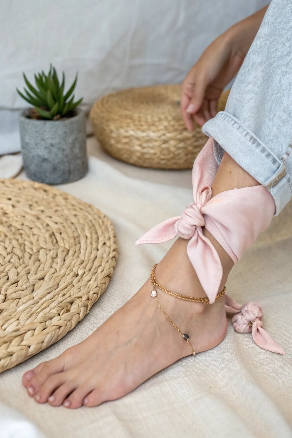Add a playful twist to your style with a charming bandana anklet.