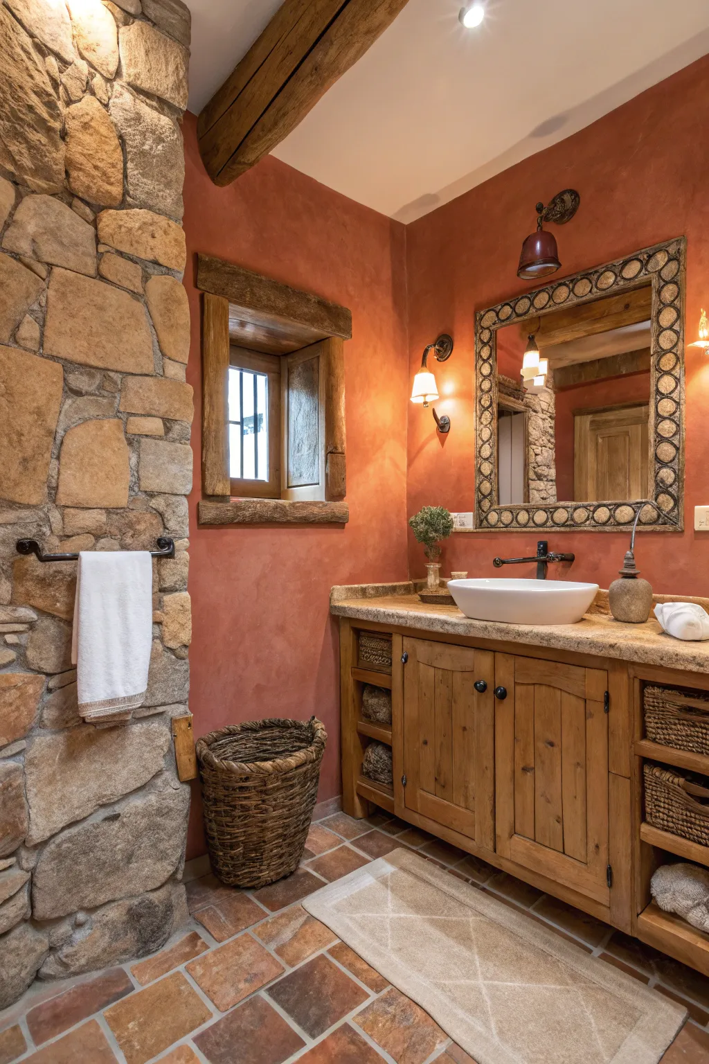 Terracotta walls create a warm and earthy ambiance.