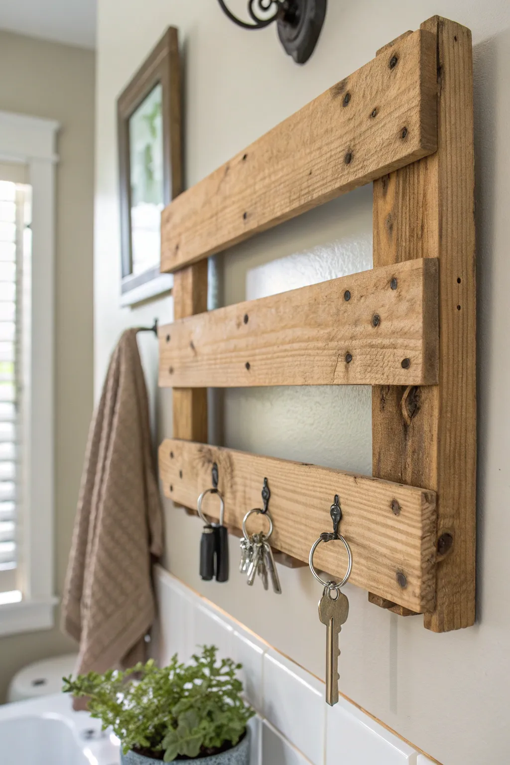 Transform your space with an upcycled pallet key rack – where rustic charm meets minimalist elegance.