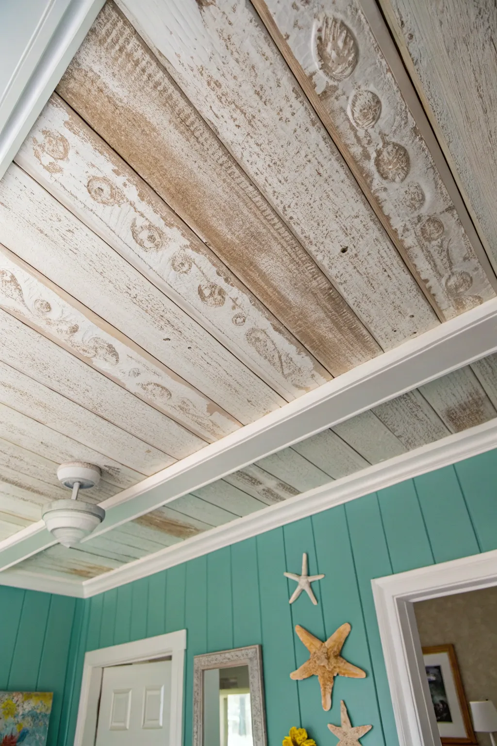 Beadboard ceilings add rustic charm.