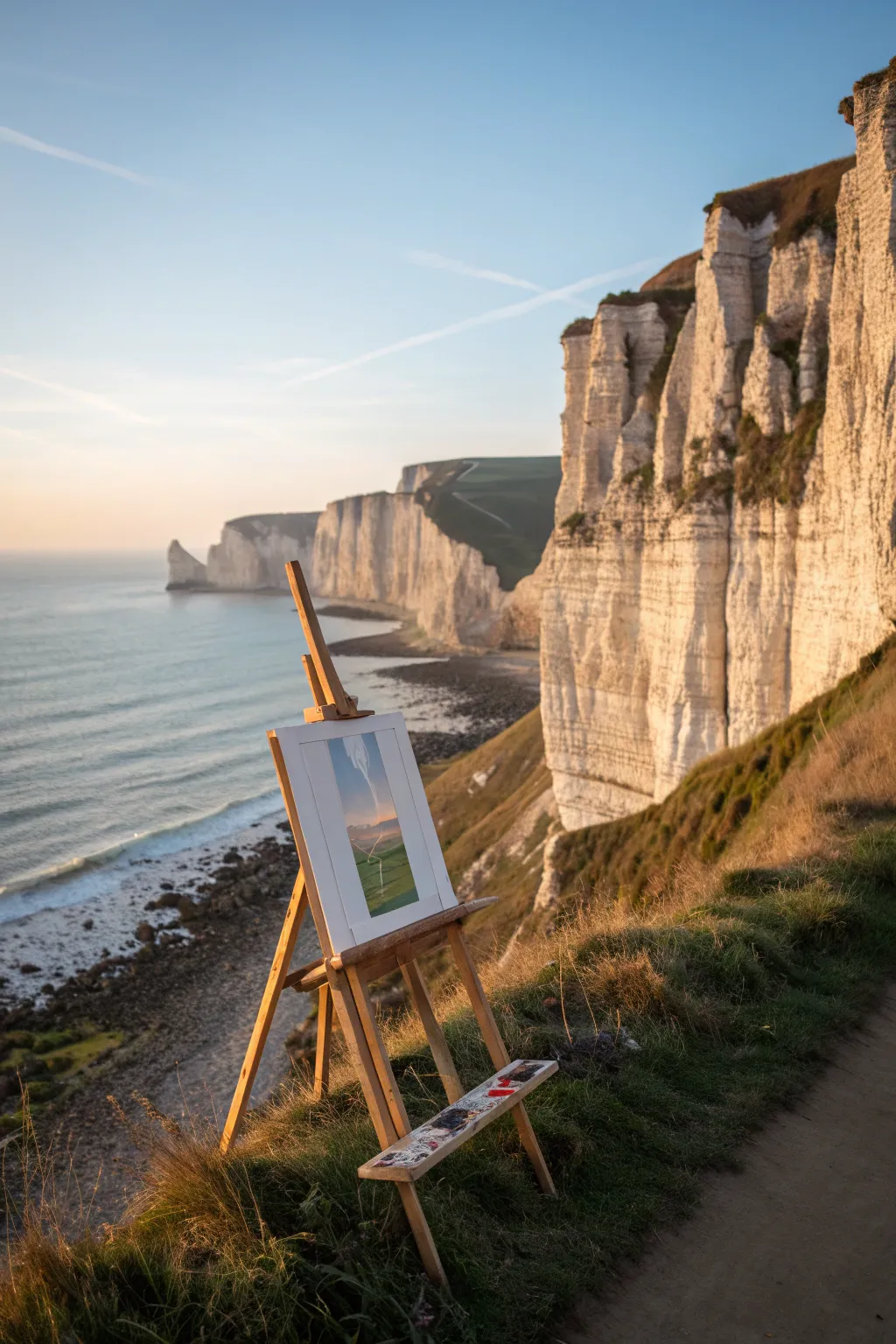 Capture the drama and tranquility of coastal cliffs with a touch of minimalist artistry.