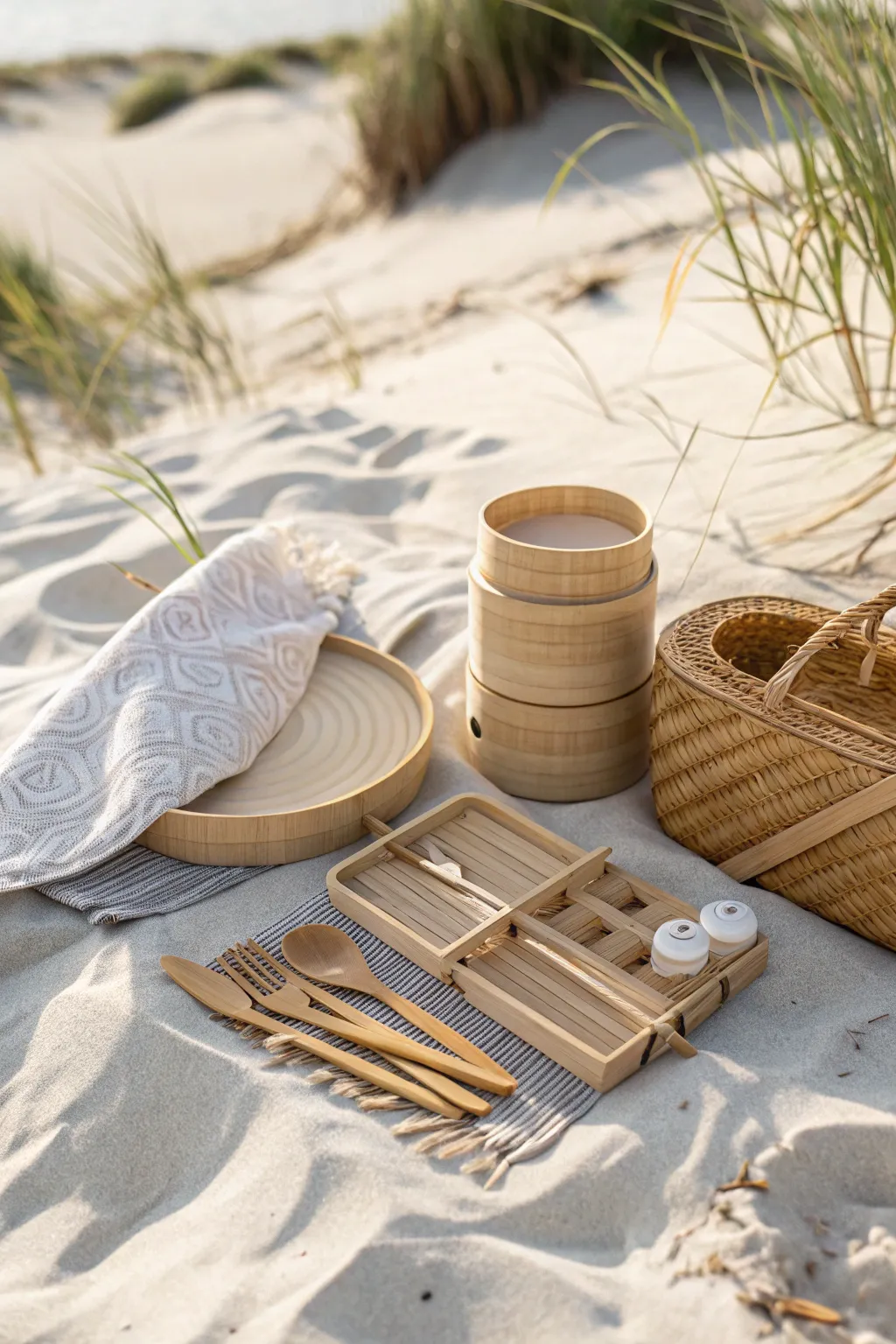 Elevate your beach picnic with sustainable style: Discover the beauty of bamboo.