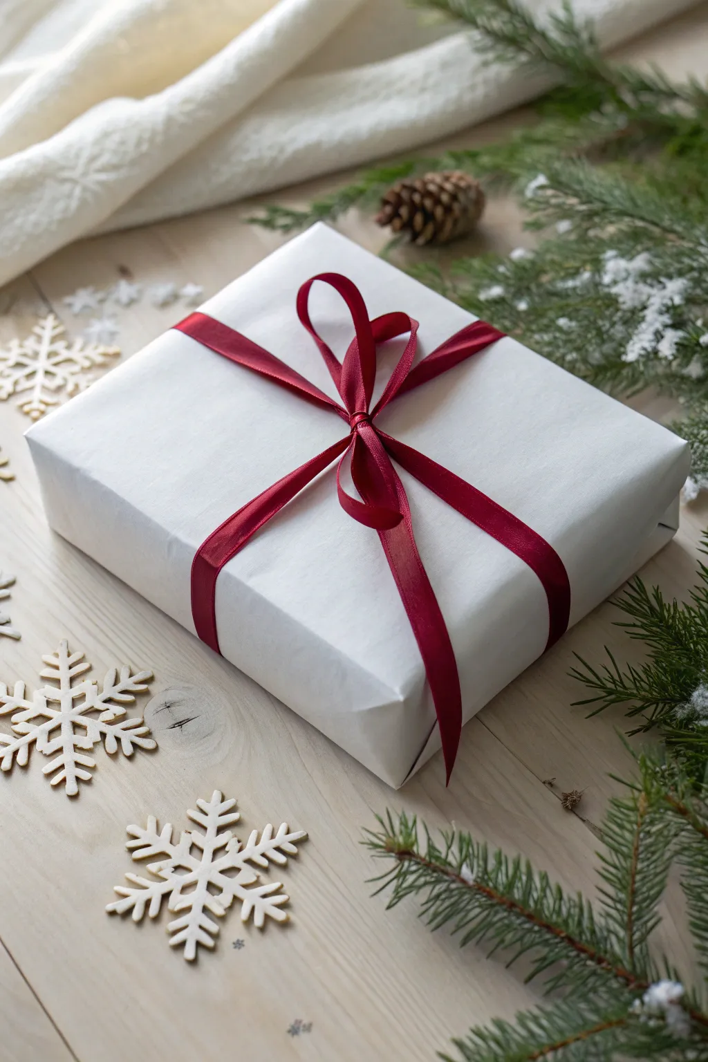 Embrace the elegance of snowy white and vibrant red this Christmas with minimalist gift wrapping.