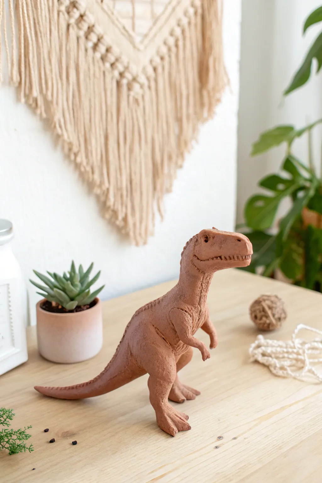 Unleash your creativity with this charming clay T-Rex, where minimalism meets playful artistry.