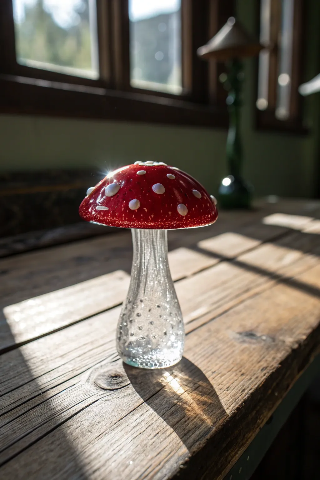 Discover the art of glass blowing with this charming mushroom figurine - a perfect blend of whimsy and craftsmanship.
