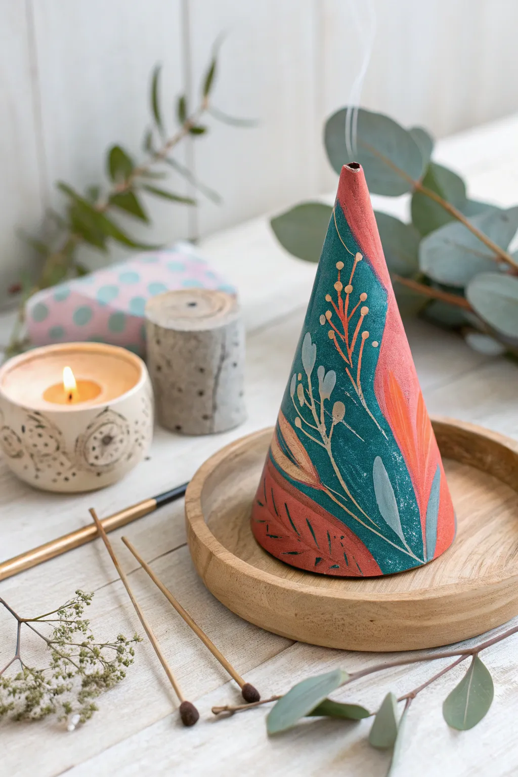 Add a pop of joy to your space with this vibrant, handcrafted incense holder!