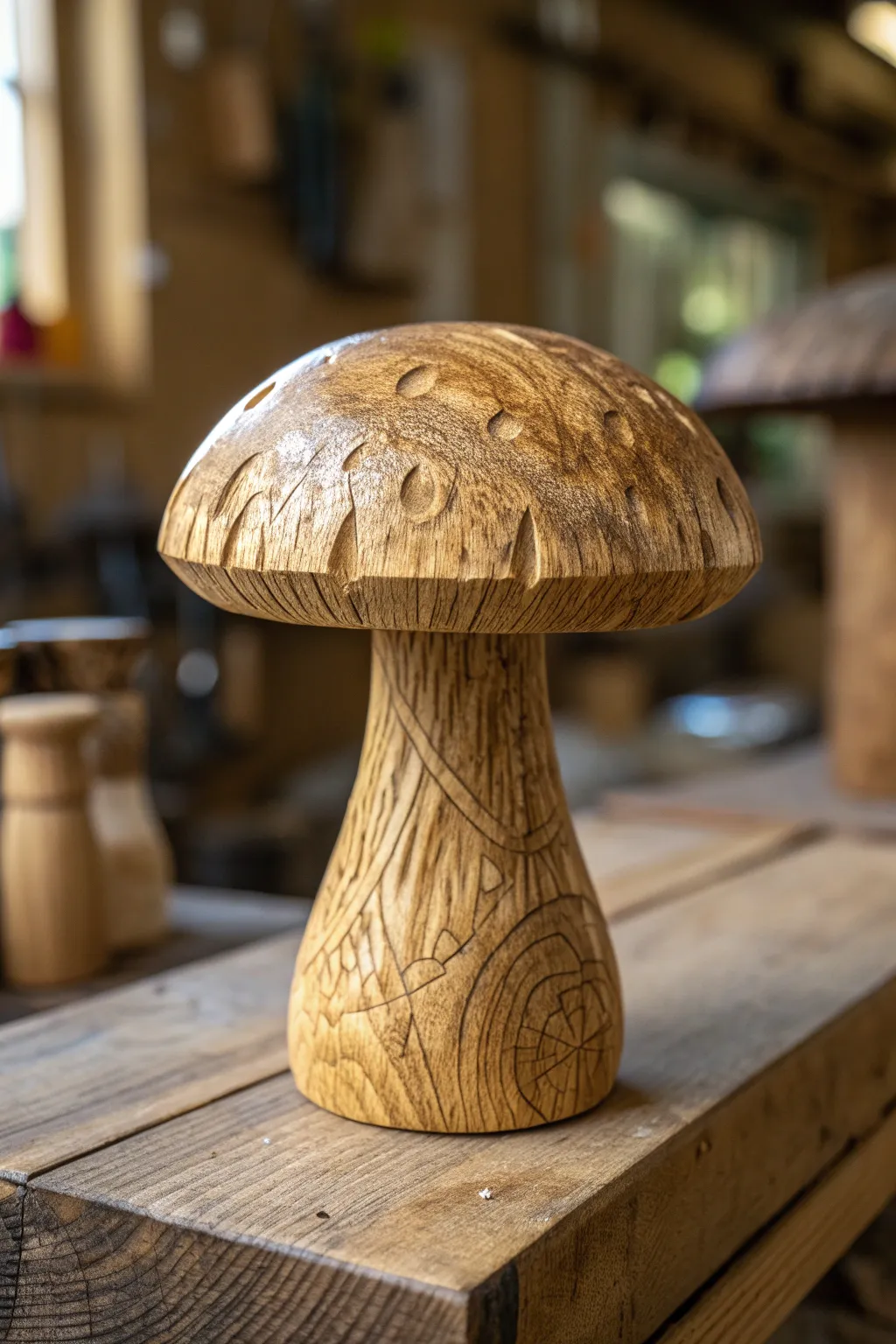 Discover the charm of handcrafted wooden mushrooms - perfect for adding a touch of magic to your garden.
