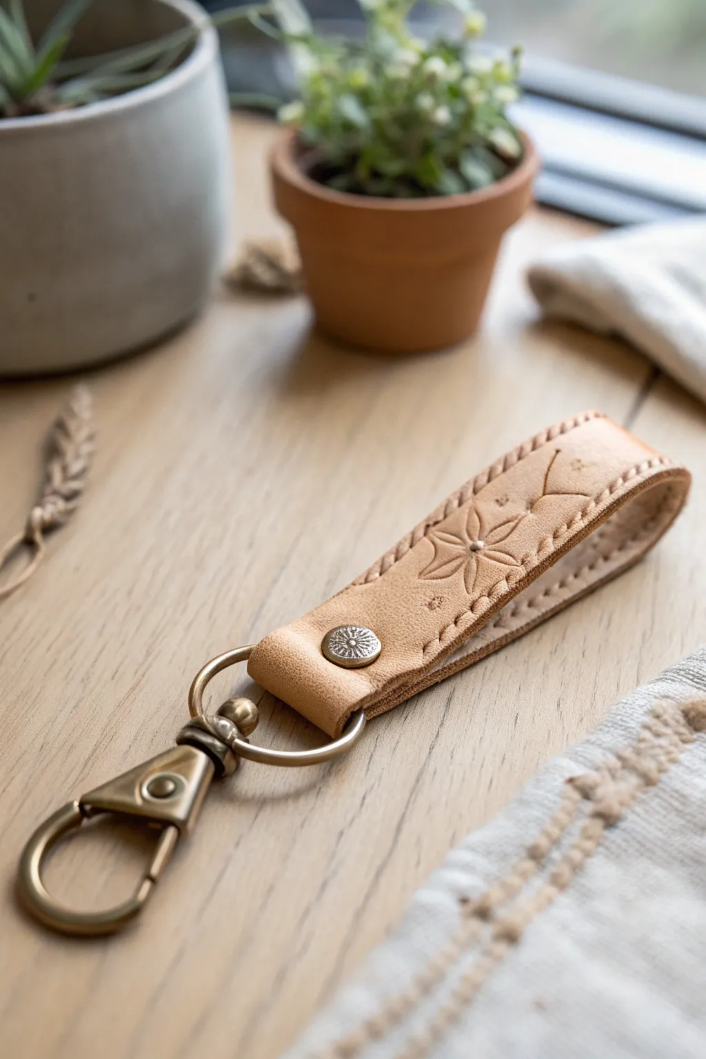 Crafted with love: A chic leather keychain that carries the essence of friendship and style.