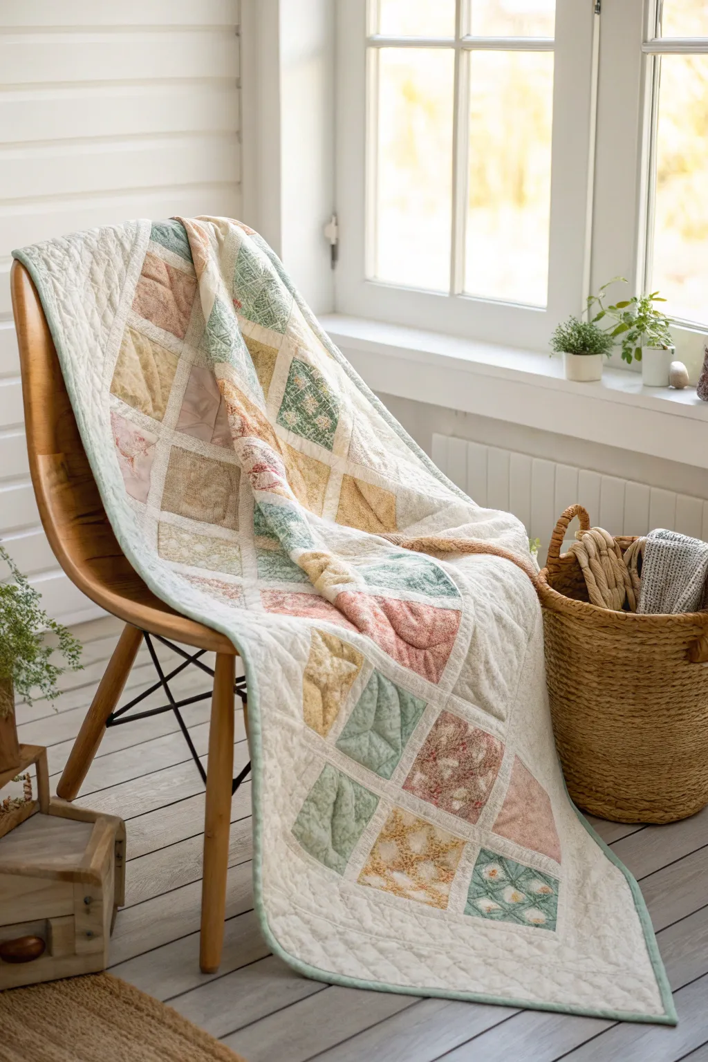Embrace the art of storytelling with each stitch in this patchwork paradise. 🌿✨ #QuiltCraft #ScandinavianStyle