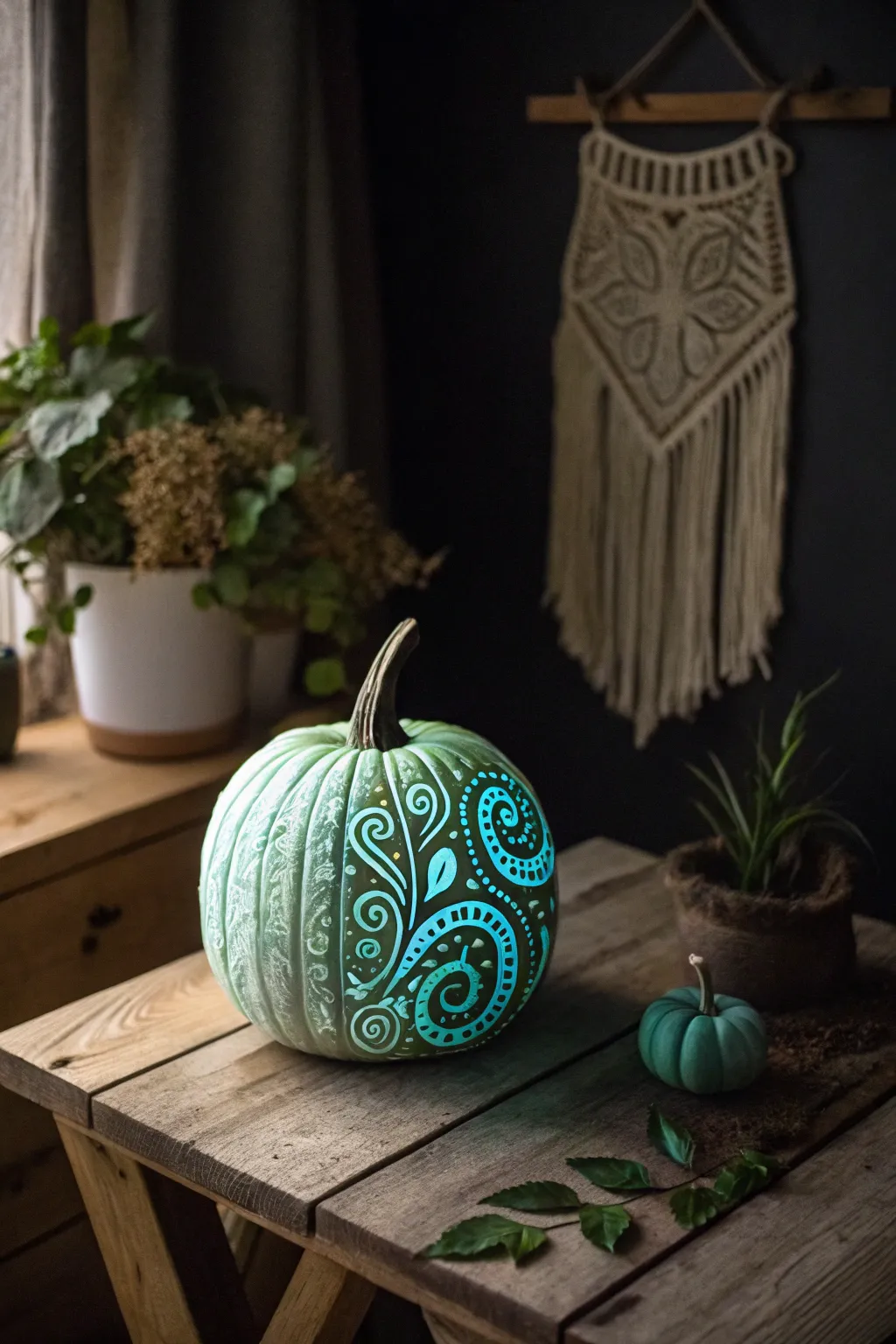 Illuminate your autumn nights with glow-in-the-dark pumpkin artistry, where simplicity meets enchanting design.