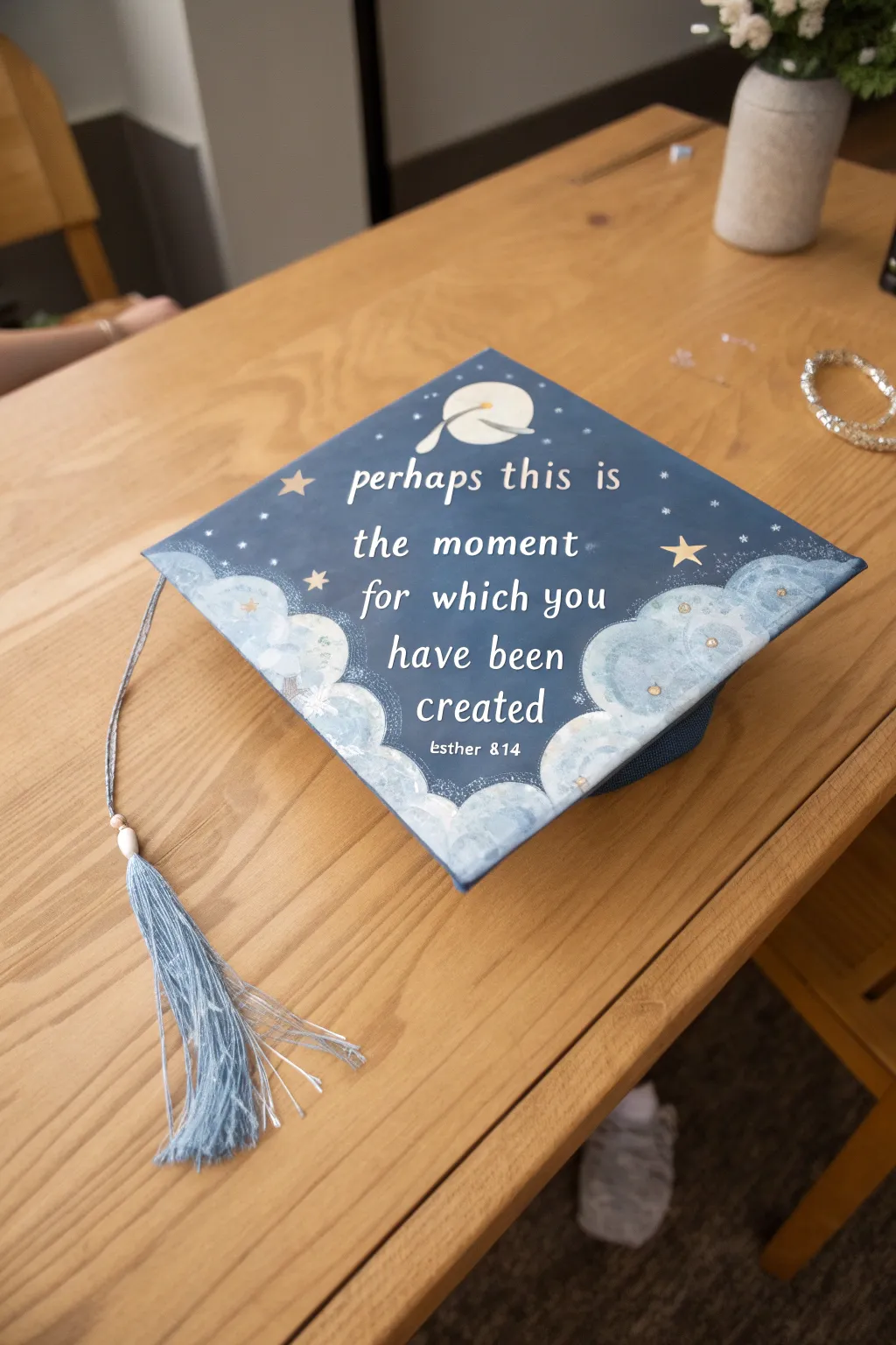 Celebrate your journey with a heavenly touch—craft your graduation cap with celestial elegance and profound meaning.