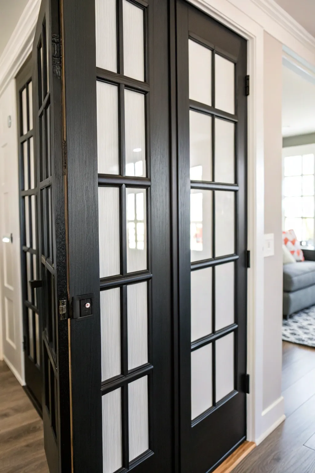 Transform your space with the charm of industrial chic using a faux window pane effect on your bifold doors.