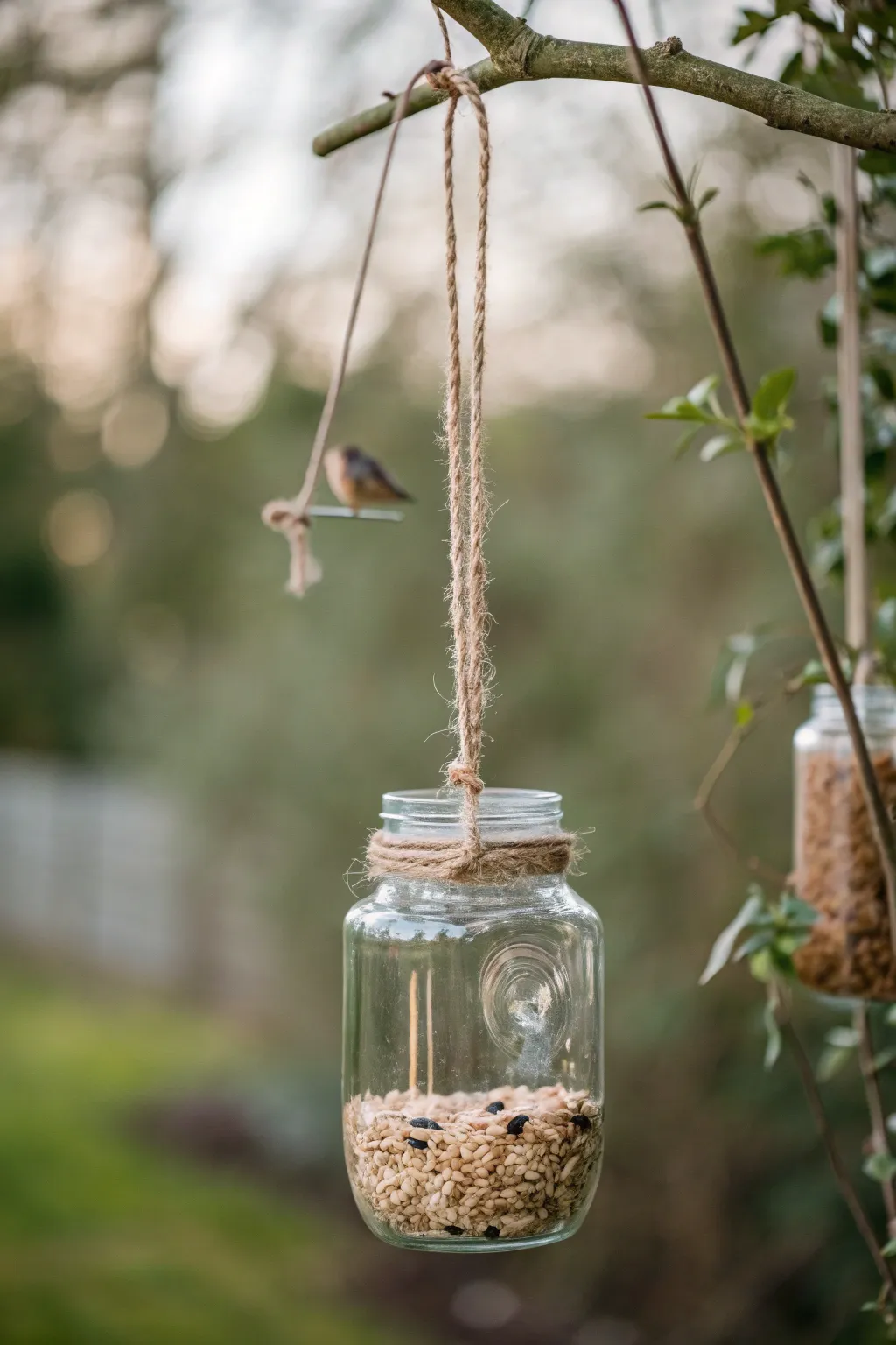 Elevate your garden with this minimalist mason jar bird feeder—where simplicity meets natural beauty.