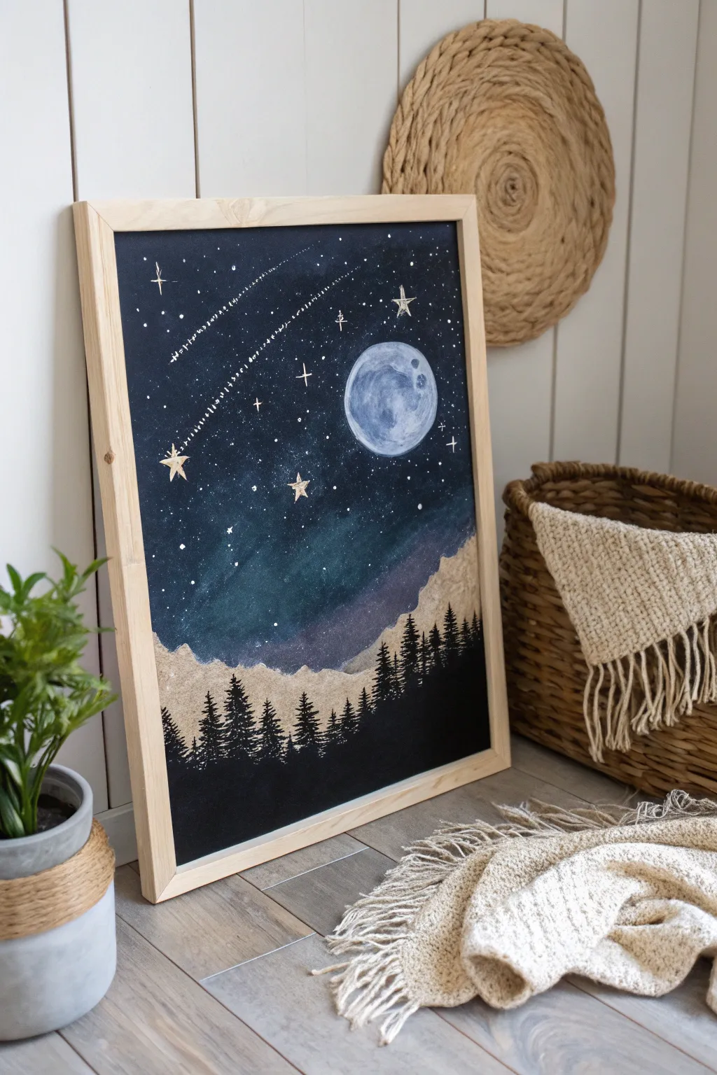 Capture the magic of a starry night with minimalist elegance.