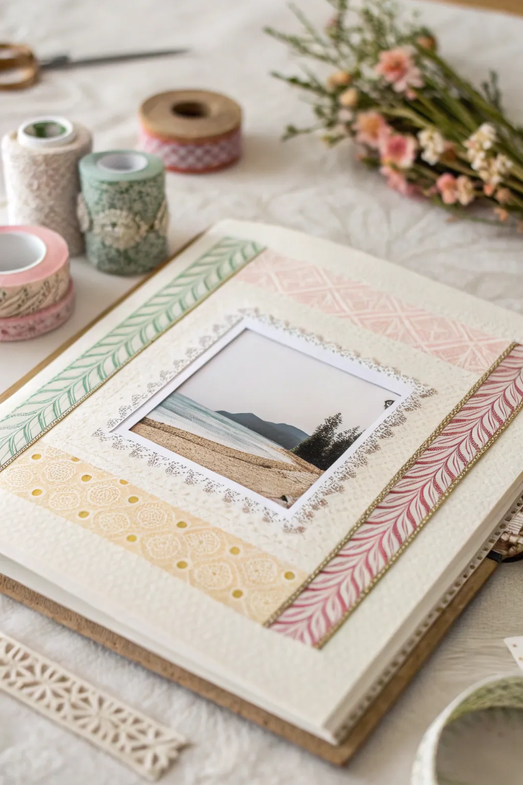 Frame your memories with charming decorative borders for a touch of elegance in your scrapbook.