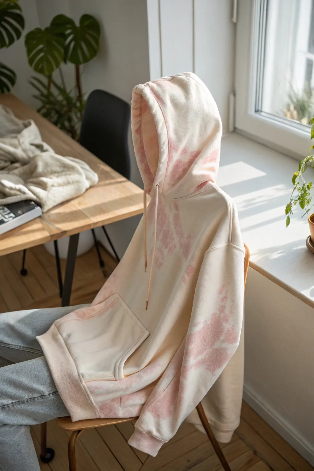 Transform your hoodie into a canvas of bohemian elegance with sweeping bleach brush strokes.