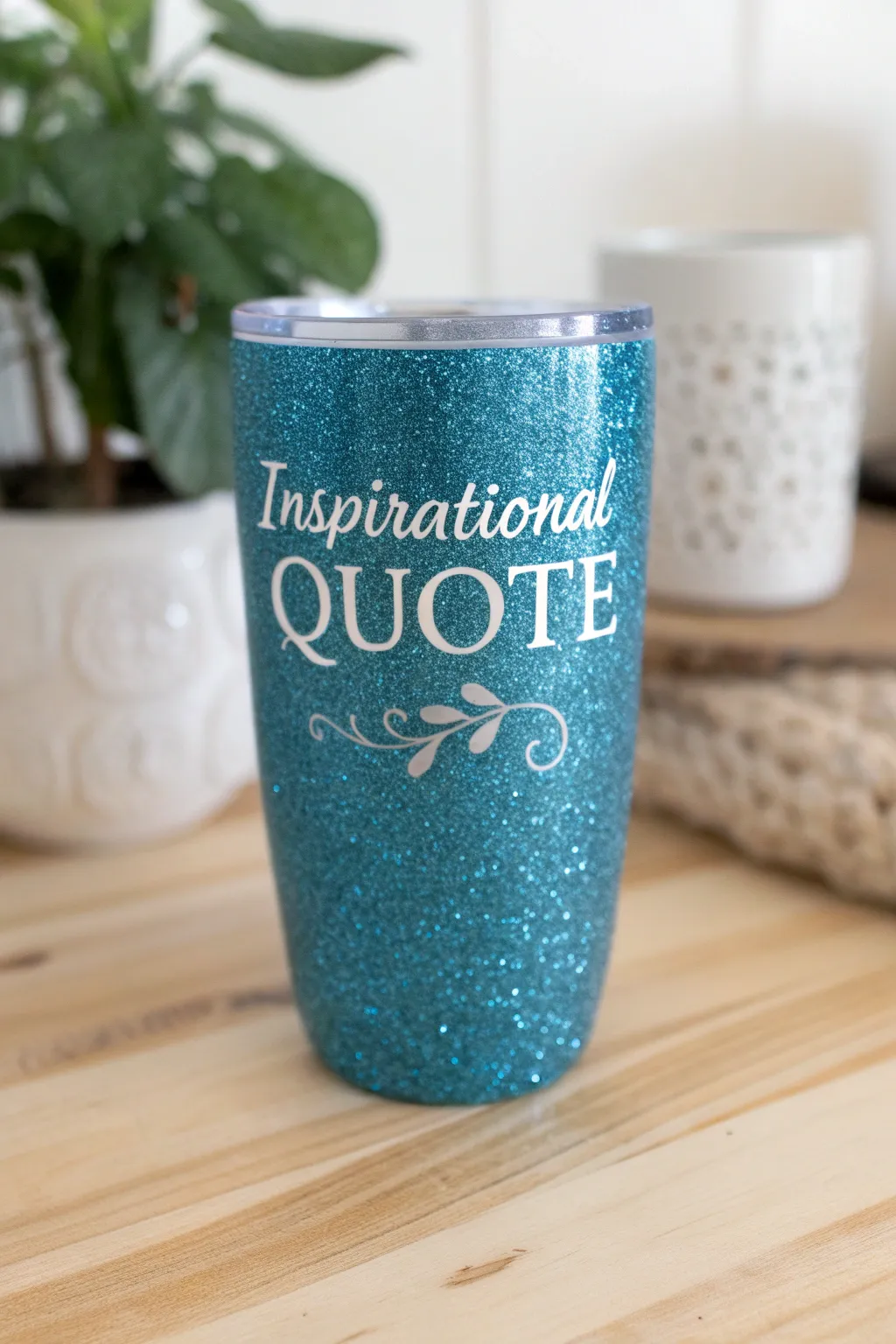 Sip in style and inspiration with this beautifully crafted blue glitter tumbler.