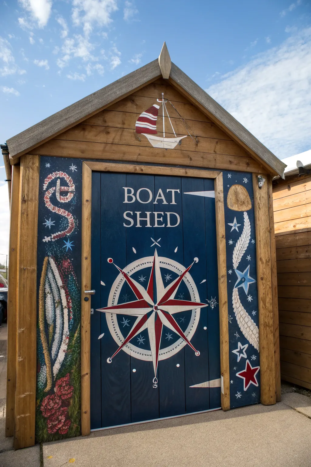 Elevate your boat shed with a touch of nautical artistry, where craftsmanship meets coastal elegance.