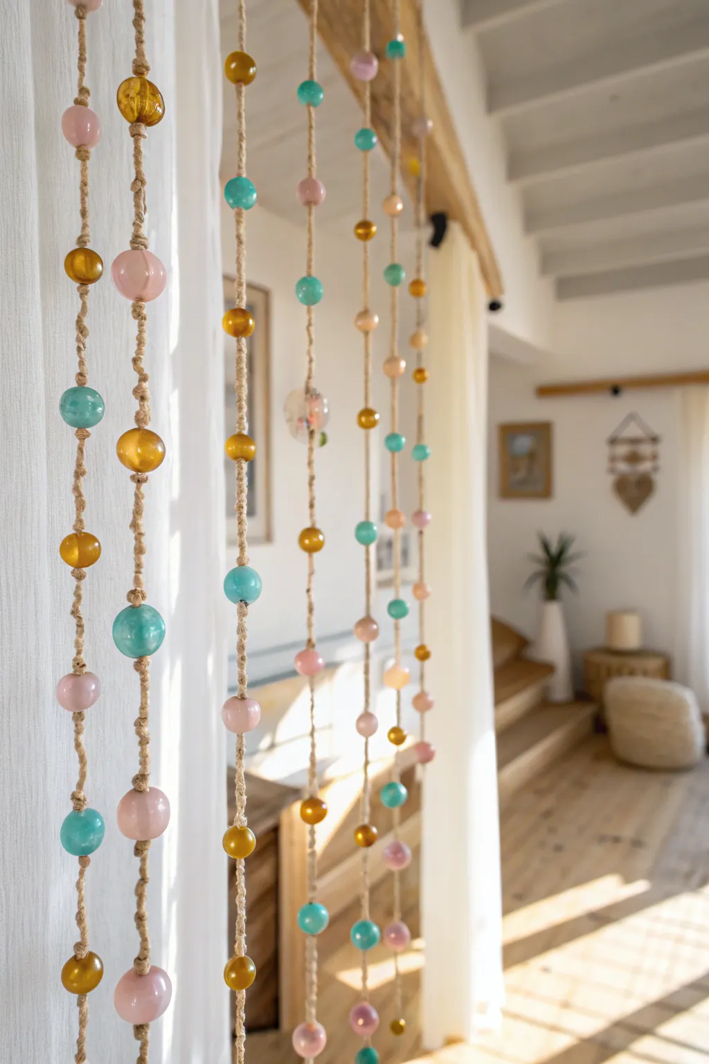 Add a splash of color and artistry to your space with this DIY beaded curtain, blending Scandinavian simplicity and boho charm.