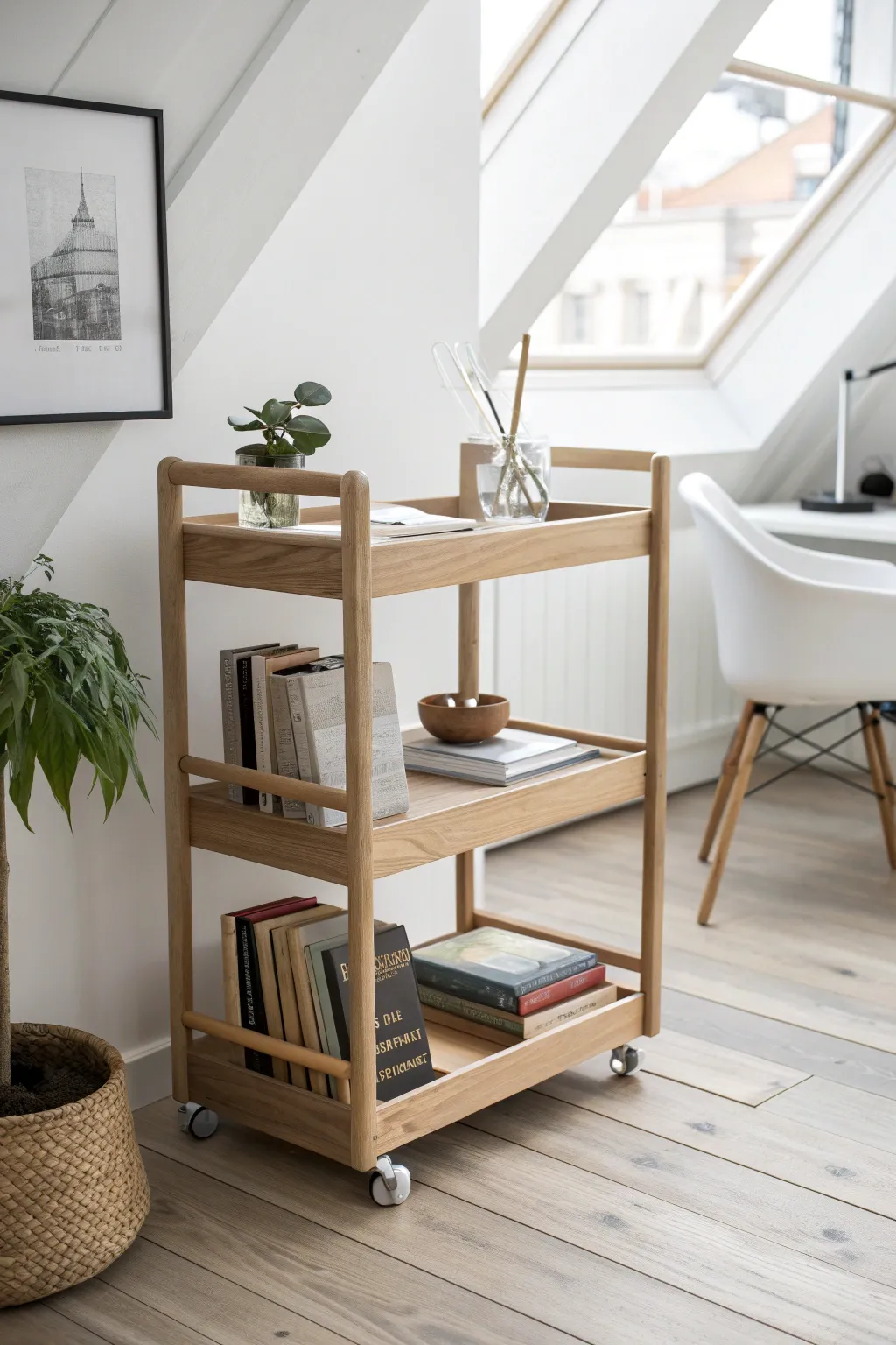 Transform your space with a chic book cart that blends style and functionality effortlessly.