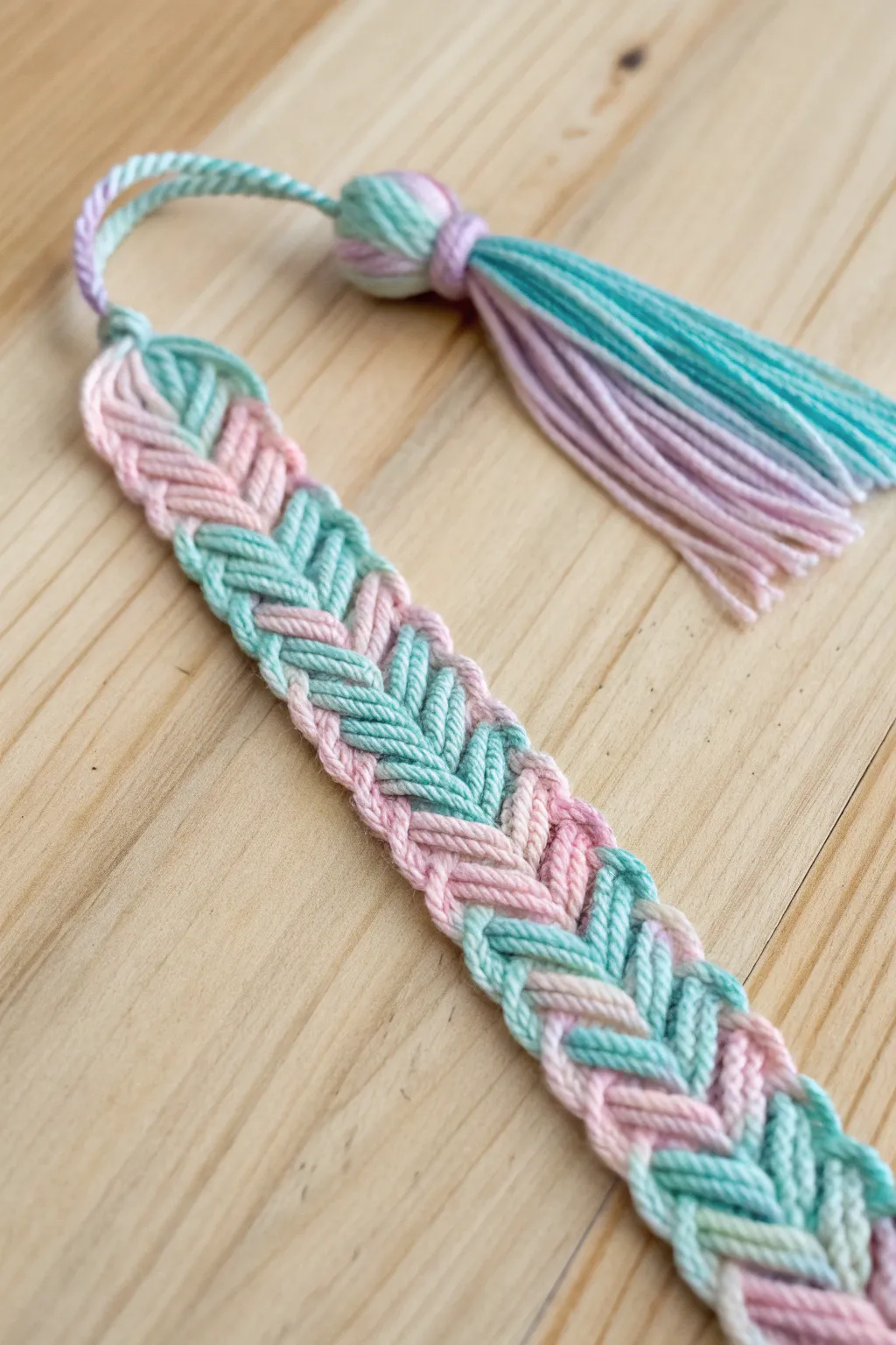 Add a touch of whimsy to your reading with a colorful variegated yarn bookmark. 🌈📖 #YarnWhimsy #CraftedElegance