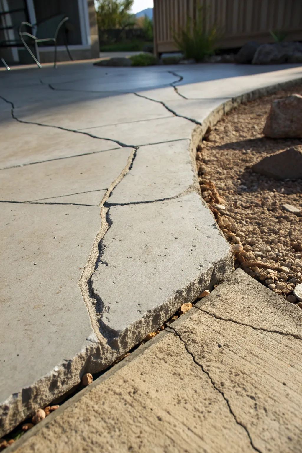 Discover the beauty in contrasts: where sleek meets rugged on a crafted concrete patio.