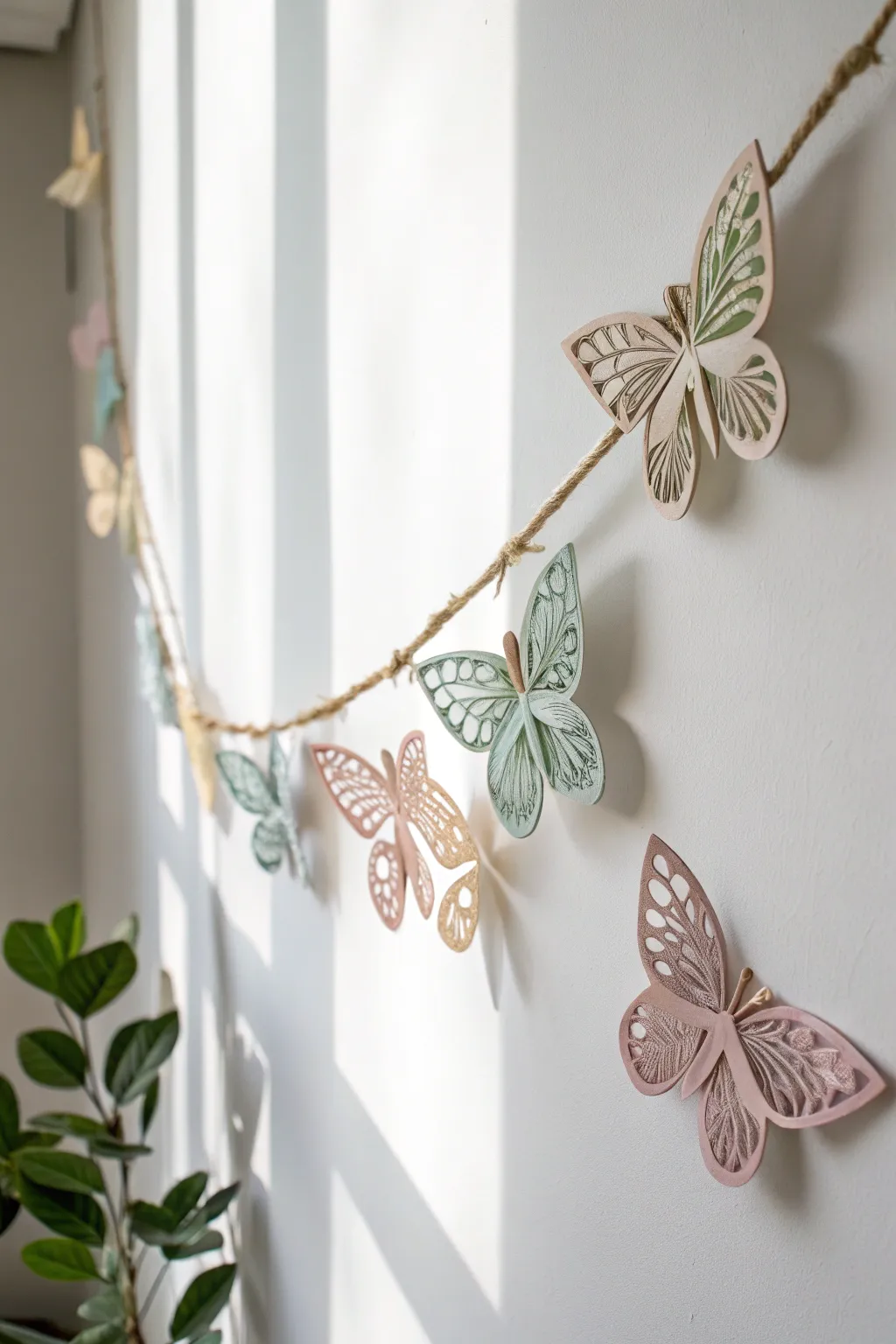 Add a whimsical touch with a handmade butterfly garland — perfect for any minimalist decor!