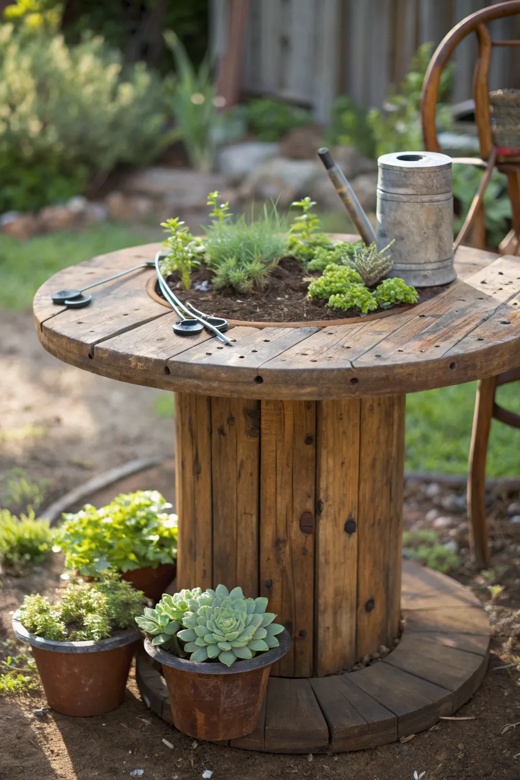 Transform your space with a rustic planter table - where craftsmanship meets nature.