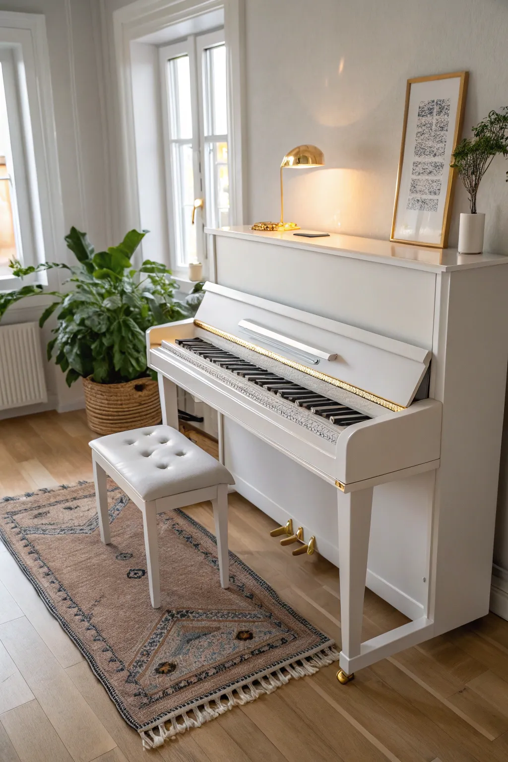 Elevate your piano's elegance with metallic accents for a chic and sophisticated touch.