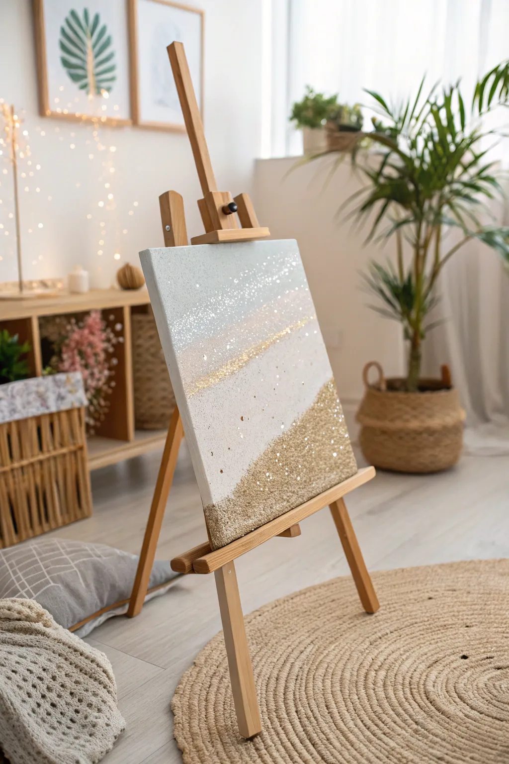 Discover the allure of layered glitter textures in minimalist art.
