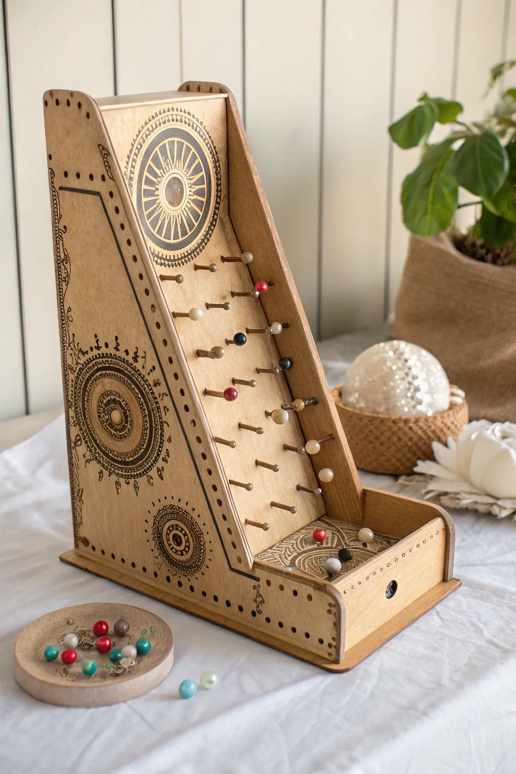 Discover the art of play with a minimalist cardboard Pachinko masterpiece!