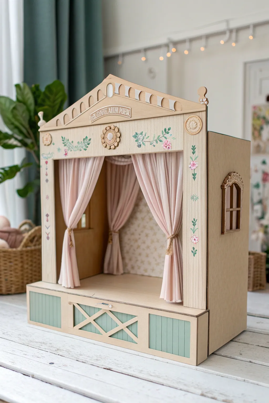 Unleash creativity with this charming cardboard puppet theater, where every story comes alive.