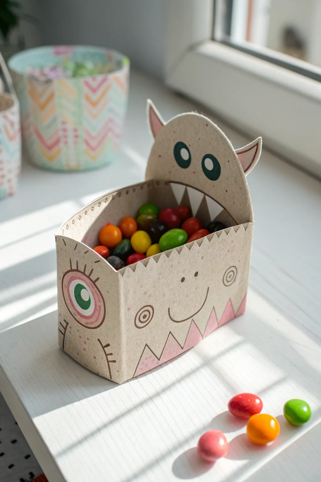 Craft a charming surprise for Halloween with this minimalist monster candy holder!