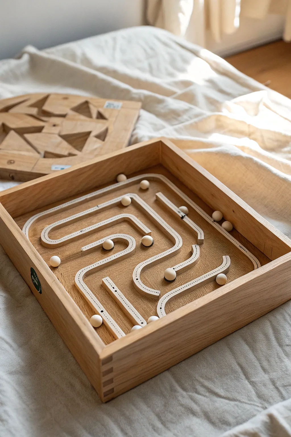 Discover the art of play with this handcrafted cardboard marble maze, where simplicity meets elegance.