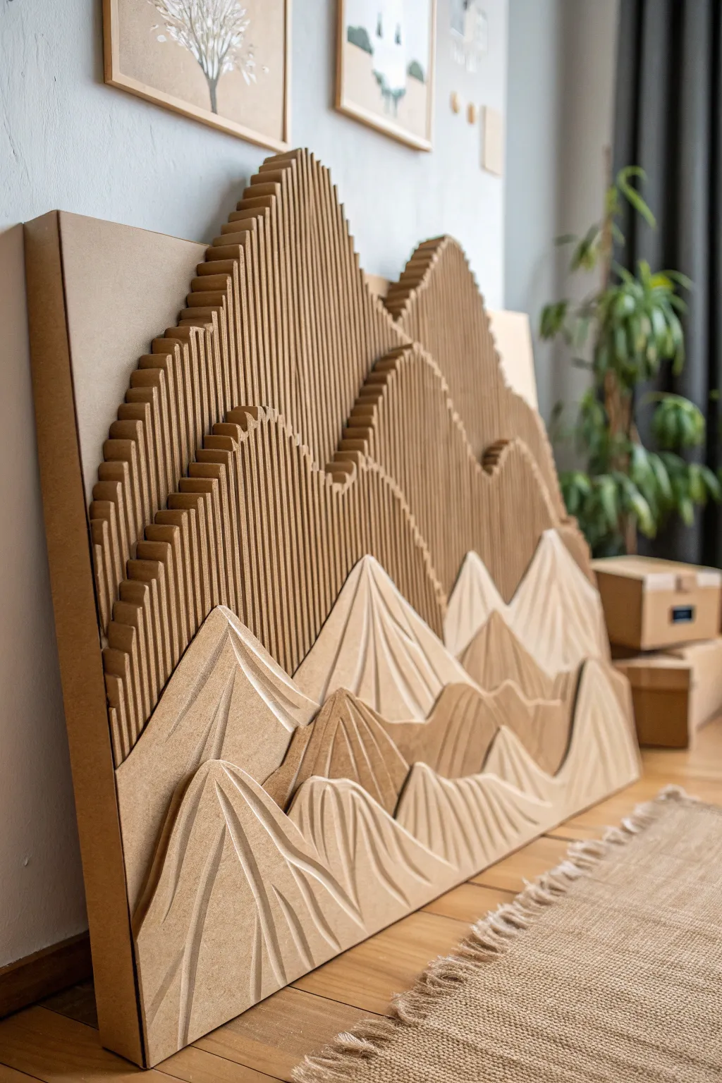Experience the tranquility of nature with this stunning minimalist cardboard mountain relief.