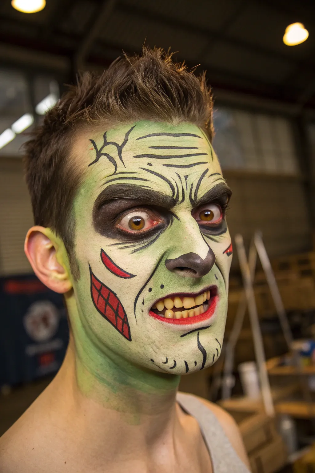 Unleash your playful side with exaggerated zombie expressions that bring your face paint to life!