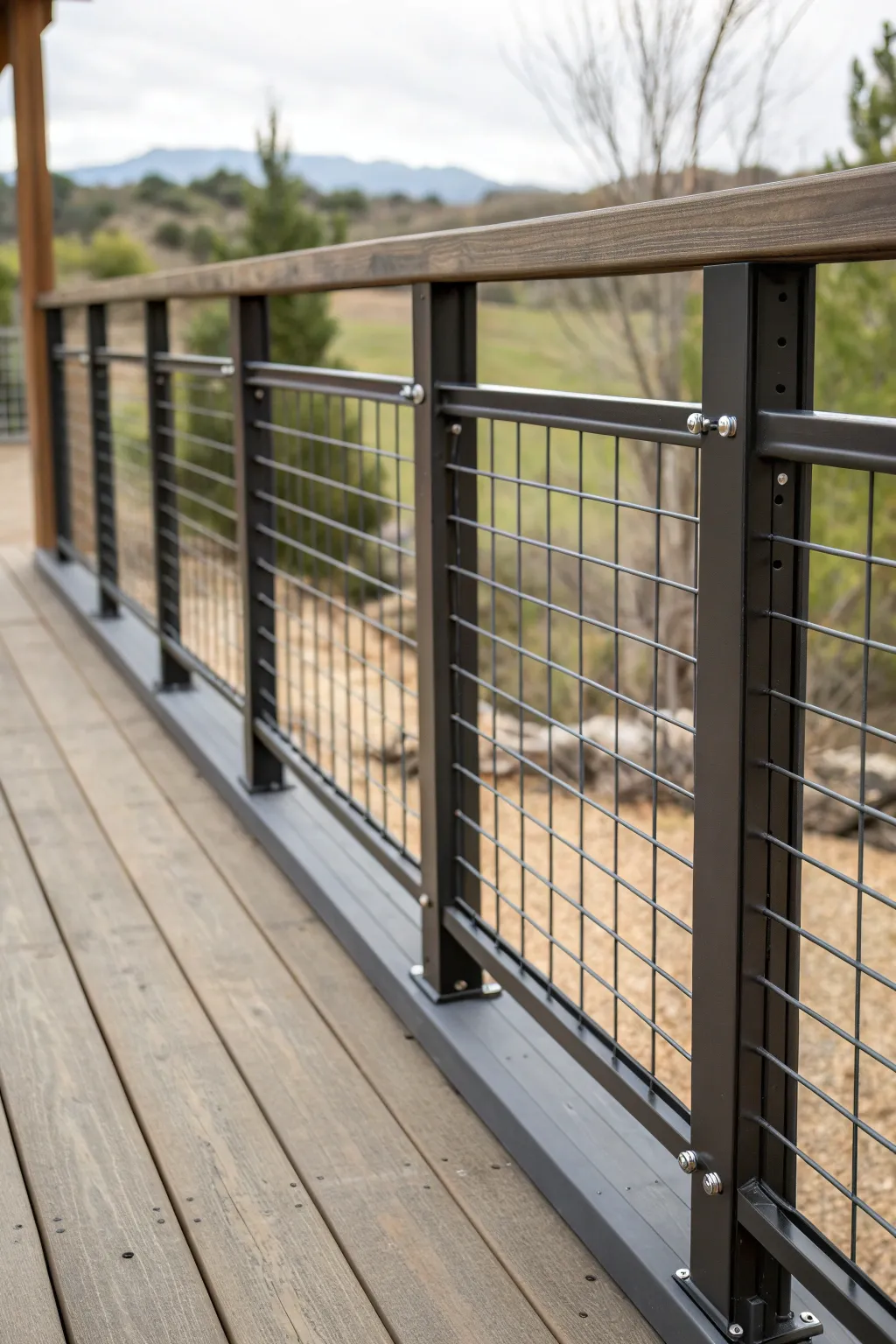 Elevate your deck with sleek, industrial-style cattle panel railings for a modern edge.