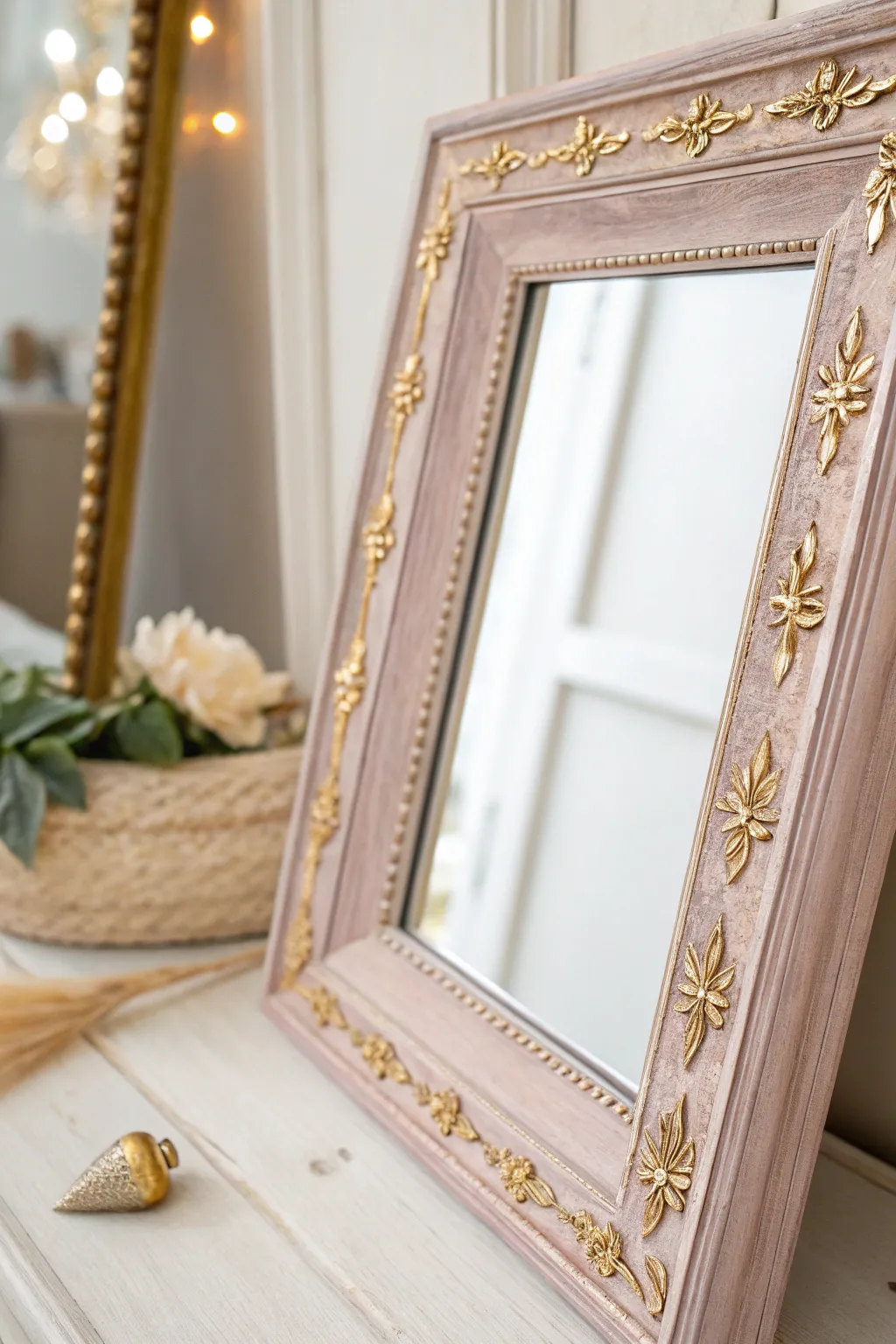Elevate your mirror with subtle gilded accents for an understated touch of glam.